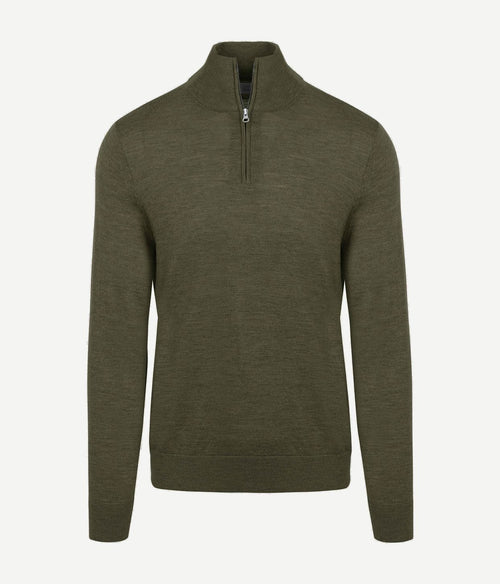 King essentials the michael halve rits pull army merino groen | Regular-fit