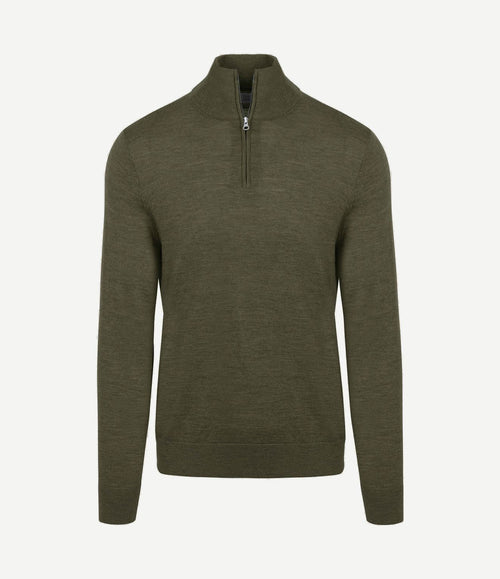 The michael halve rits pull army merino groen