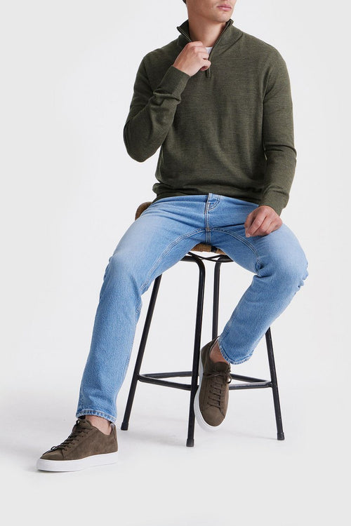 King essentials the michael halve rits pull army merino groen | Regular-fit