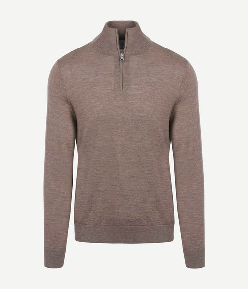 King essentials the michael halve rits pull merino bruin | Regular-fit