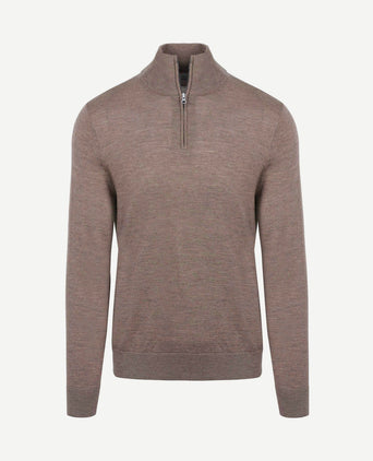 The michael halve rits pull merino bruin