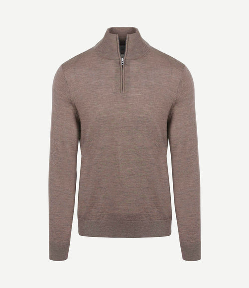 The michael halve rits pull merino bruin