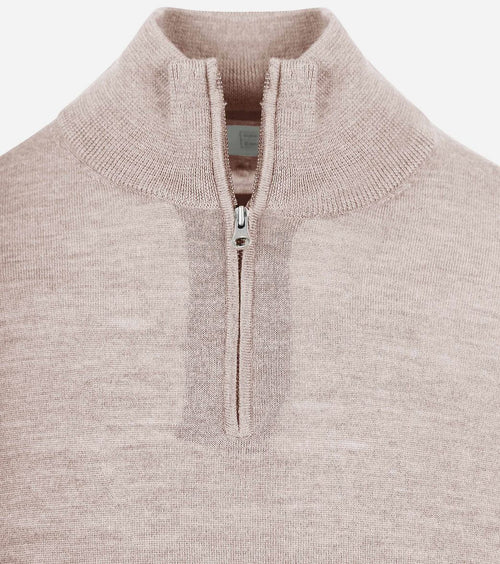 King essentials the michael halve rits pull merino greige | Regular-fit
