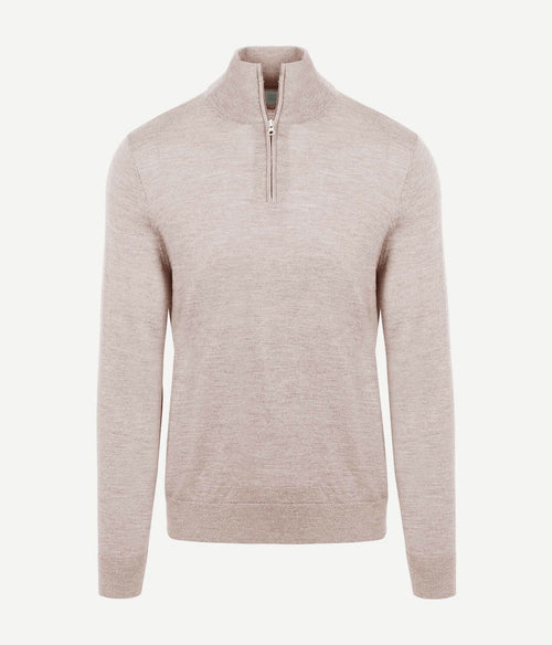 King essentials the michael halve rits pull merino greige | Regular-fit