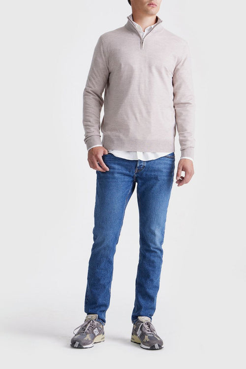 King essentials the michael halve rits pull merino greige | Regular-fit