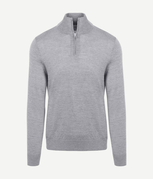 King essentials the michael halve rits pull merino grijs | Regular-fit