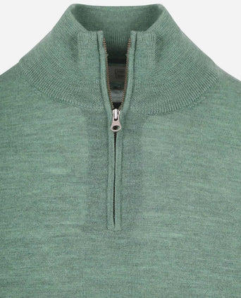 King essentials the michael halve rits pull merino groen | Regular-fit