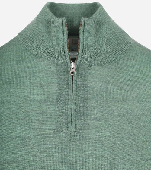 King essentials the michael halve rits pull merino groen | Regular-fit