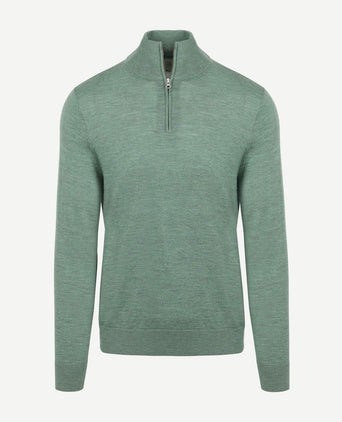 King essentials the michael halve rits pull merino groen | Regular-fit