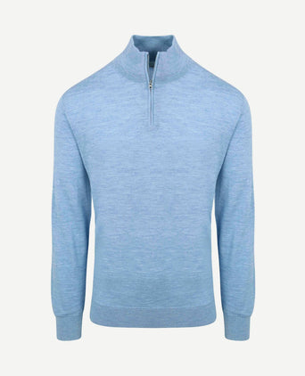 The michael halve rits pull merino lichtblauw