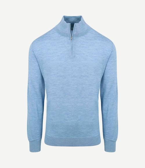 The michael halve rits pull merino lichtblauw