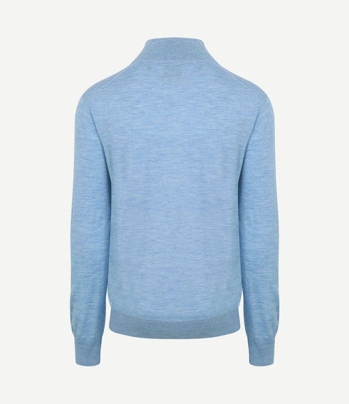 The michael halve rits pull merino lichtblauw
