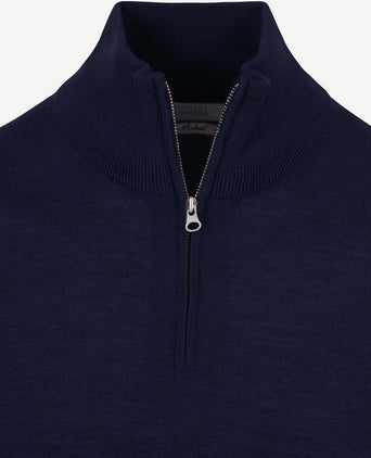 King essentials the michael halve rits pull merino donkerblauw | Regular-fit