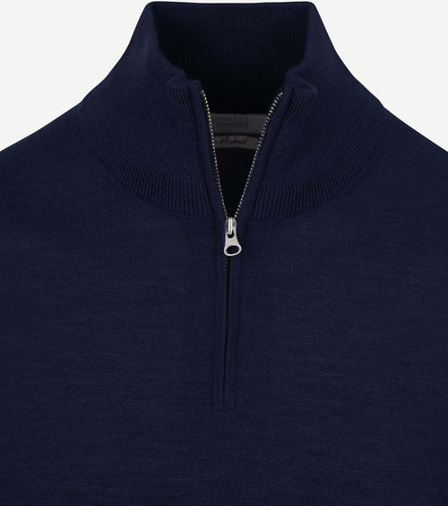 King essentials the michael halve rits pull merino donkerblauw | Regular-fit