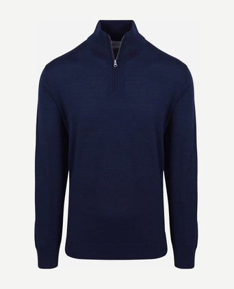 King essentials the michael halve rits pull merino donkerblauw | Regular-fit
