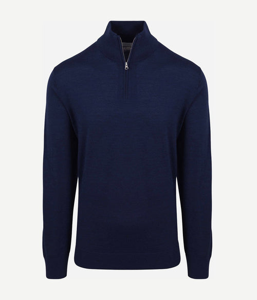 King essentials the michael halve rits pull merino donkerblauw | Regular-fit