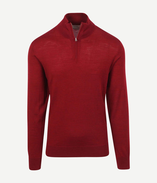 King essentials the michael halve rits pull merino rood | Regular-fit
