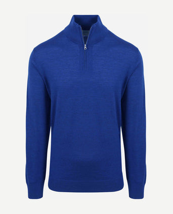King essentials the michael halve rits pull merino royal blauw | Regular-fit