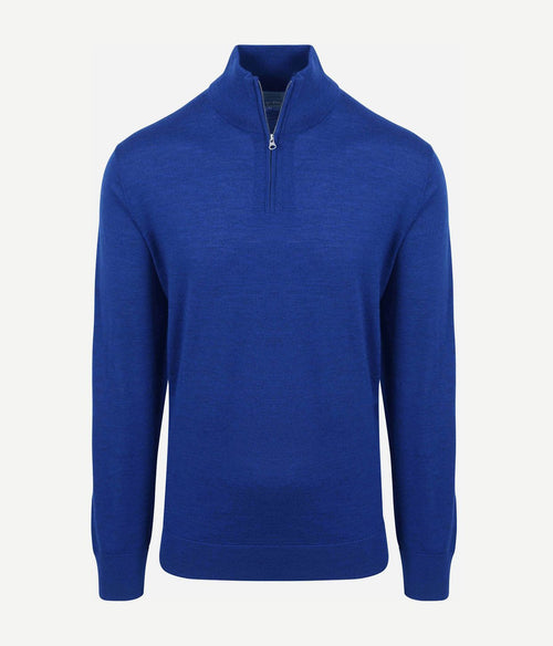King essentials the michael halve rits pull merino royal blauw | Regular-fit