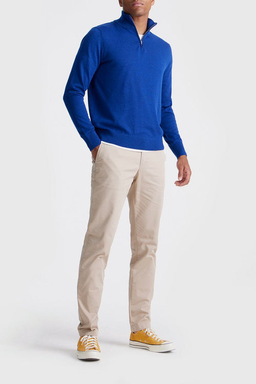 King essentials the michael halve rits pull merino royal blauw | Regular-fit