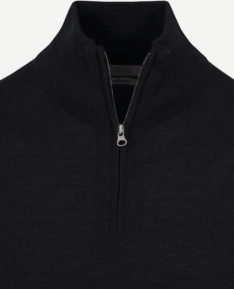 King essentials the michael halve rits pull merino zwart | Regular-fit