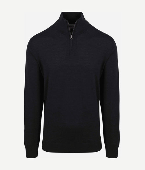 King essentials the michael halve rits pull merino zwart | Regular-fit