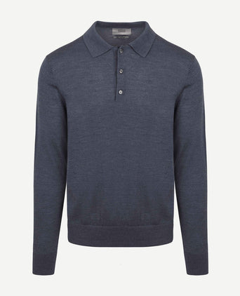King essentials the robert long sleeve poloshirt merino antraciet