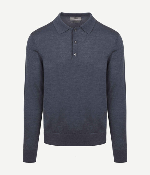 King essentials the robert long sleeve poloshirt merino antraciet