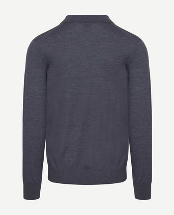 King essentials the robert long sleeve poloshirt merino antraciet
