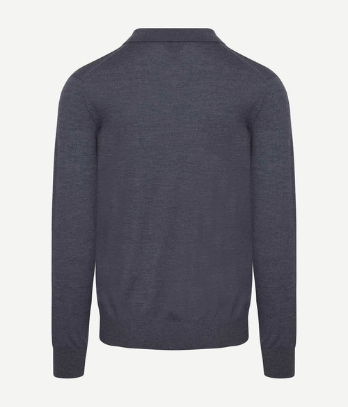King essentials the robert long sleeve poloshirt merino antraciet