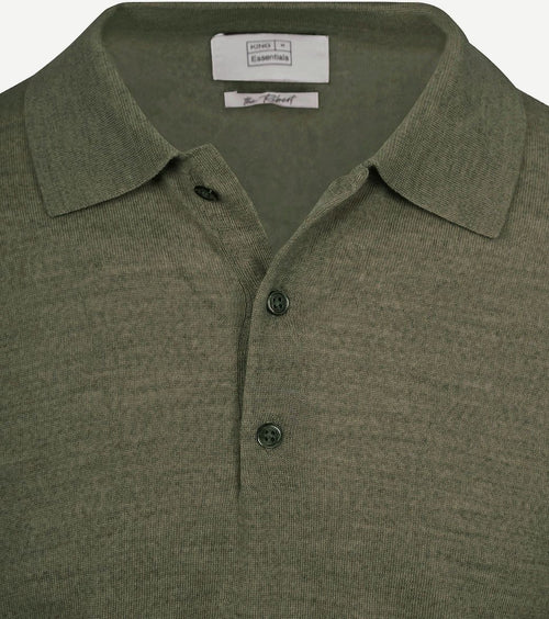 King essentials the robert long sleeve poloshirt merino army groen