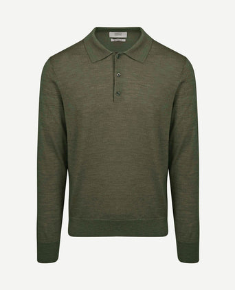 The robert long sleeve poloshirt merino army groen