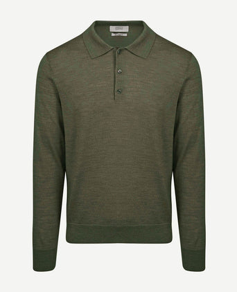 King essentials the robert long sleeve poloshirt merino army groen