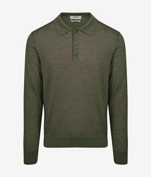 King essentials the robert long sleeve poloshirt merino army groen