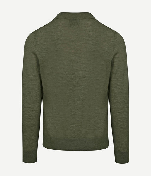 King essentials the robert long sleeve poloshirt merino army groen