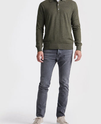 King essentials the robert long sleeve poloshirt merino army groen