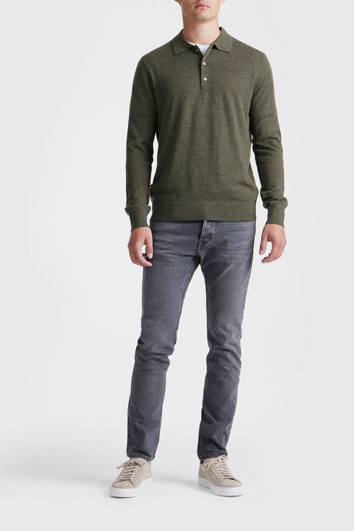 King essentials the robert long sleeve poloshirt merino army groen