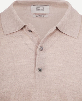 King essentials the robert long sleeve poloshirt merino beige