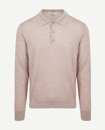 King essentials the robert long sleeve poloshirt merino beige