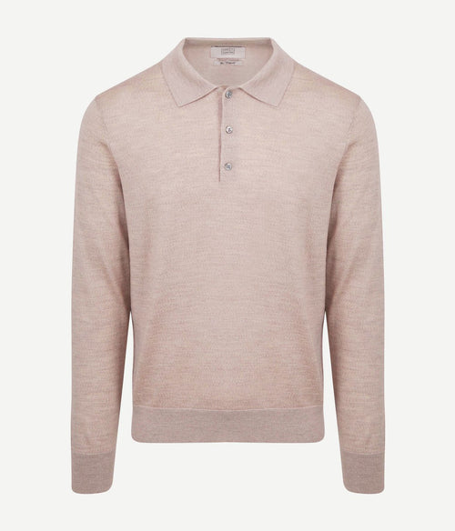 King essentials the robert long sleeve poloshirt merino beige