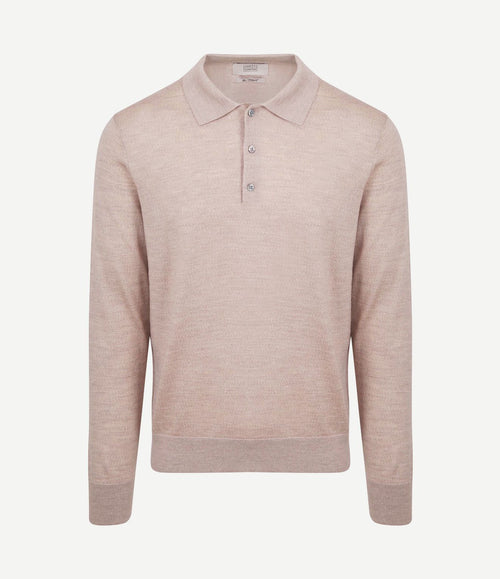 The robert long sleeve poloshirt merino beige