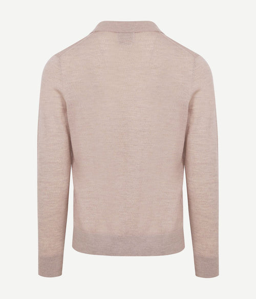 King essentials the robert long sleeve poloshirt merino beige