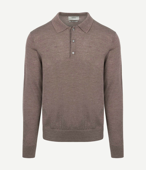 King essentials the robert long sleeve poloshirt merino bruin