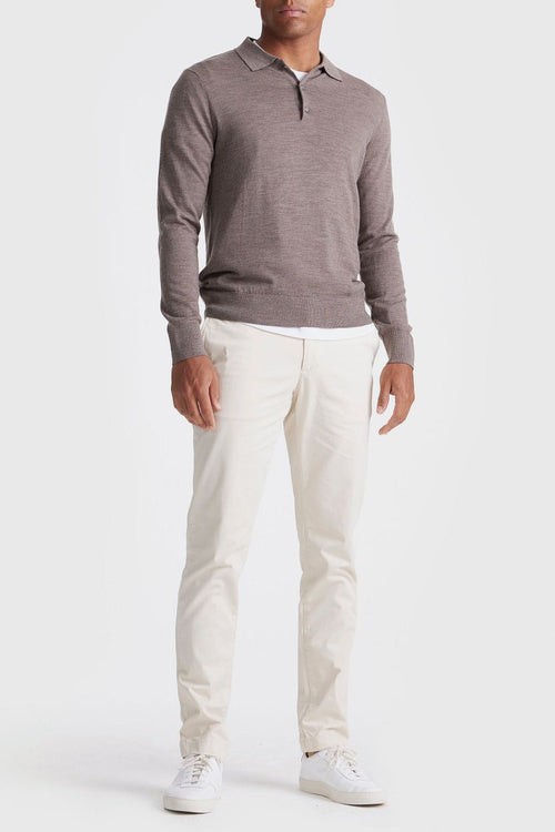 King essentials the robert long sleeve poloshirt merino bruin