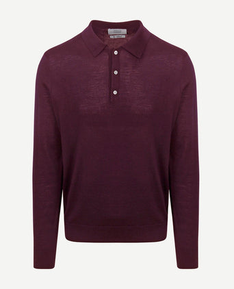 King essentials the robert long sleeve poloshirt merino burgundy