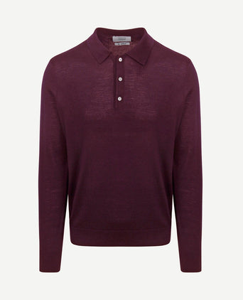 The robert long sleeve poloshirt merino burgundy
