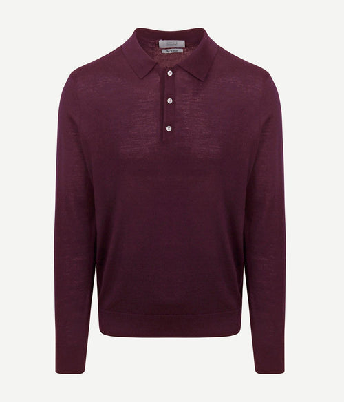 King essentials the robert long sleeve poloshirt merino burgundy