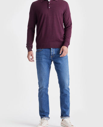 King essentials the robert long sleeve poloshirt merino burgundy