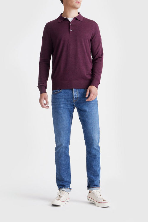 King essentials the robert long sleeve poloshirt merino burgundy