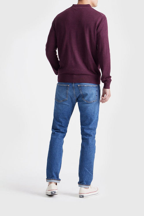 King essentials the robert long sleeve poloshirt merino burgundy